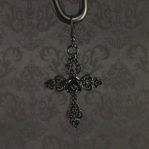 Black Rose Cross Earrings