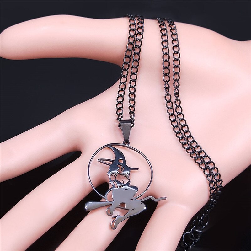 Witch On Her Broom Necklace