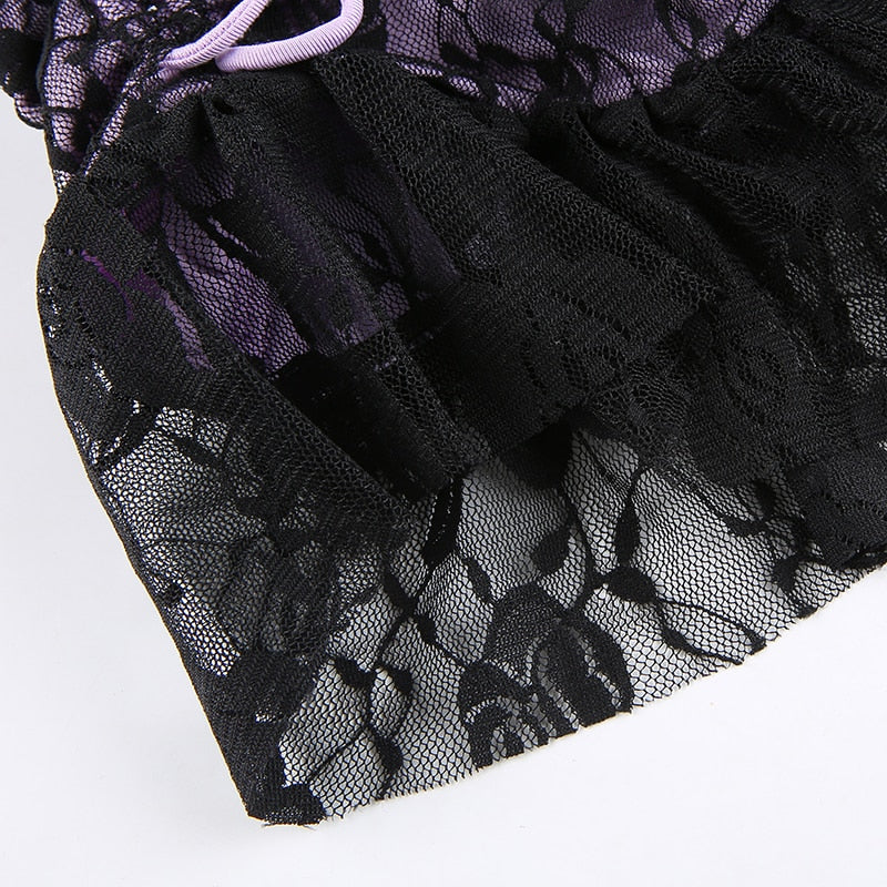 Black Roses Print Mini Skirt