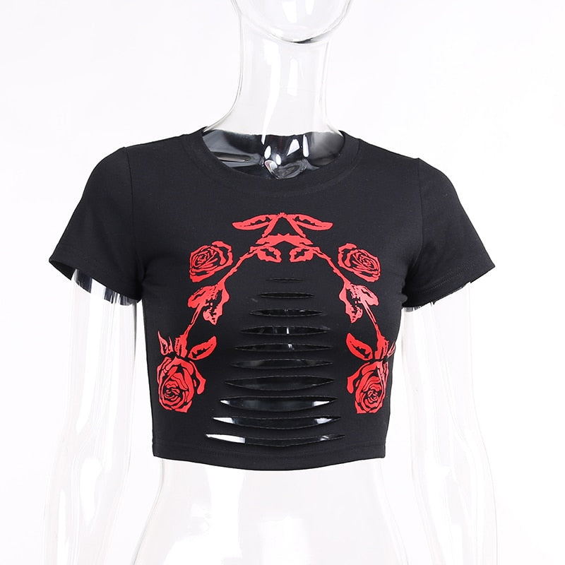 Red Roses Cut Out Crop Top