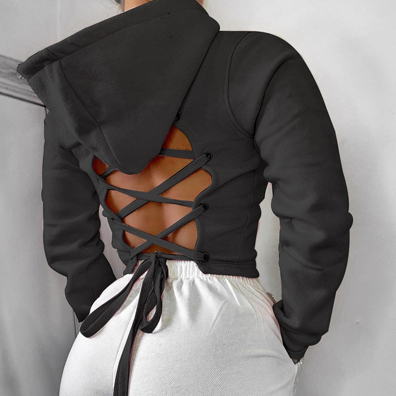 Black Tie Up Hoodie