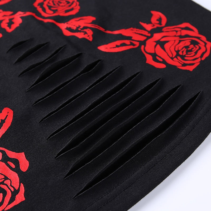 Red Roses Cut Out Crop Top