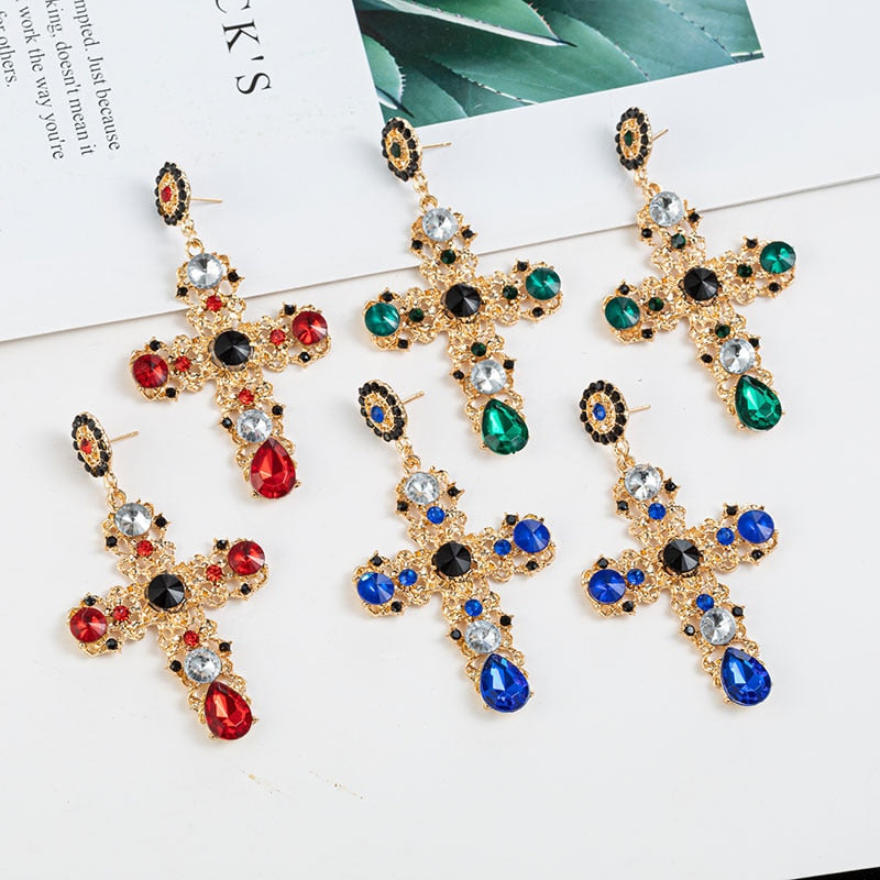 Crystal Cross Drop Earrings