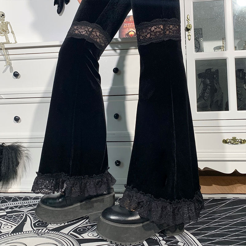 Lace Velvet Flare Trousers