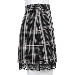 Plaid Slit Mini Skirt