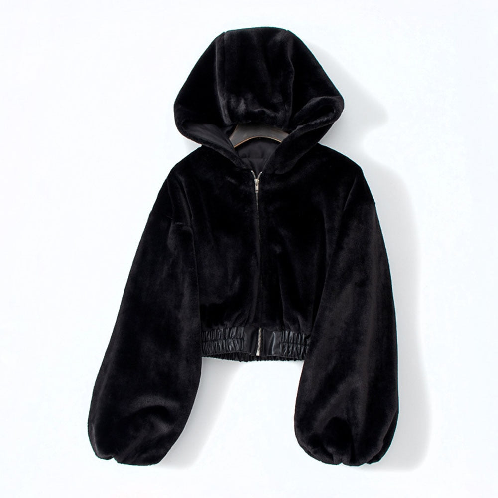 Oversized Velvet Hooded Jacket