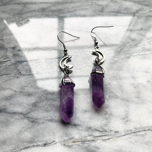 Amethyst And Crescent Moon Earrings