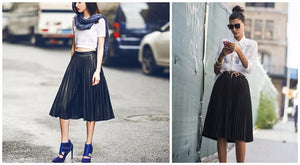 Pleated Leather Midi Skirt