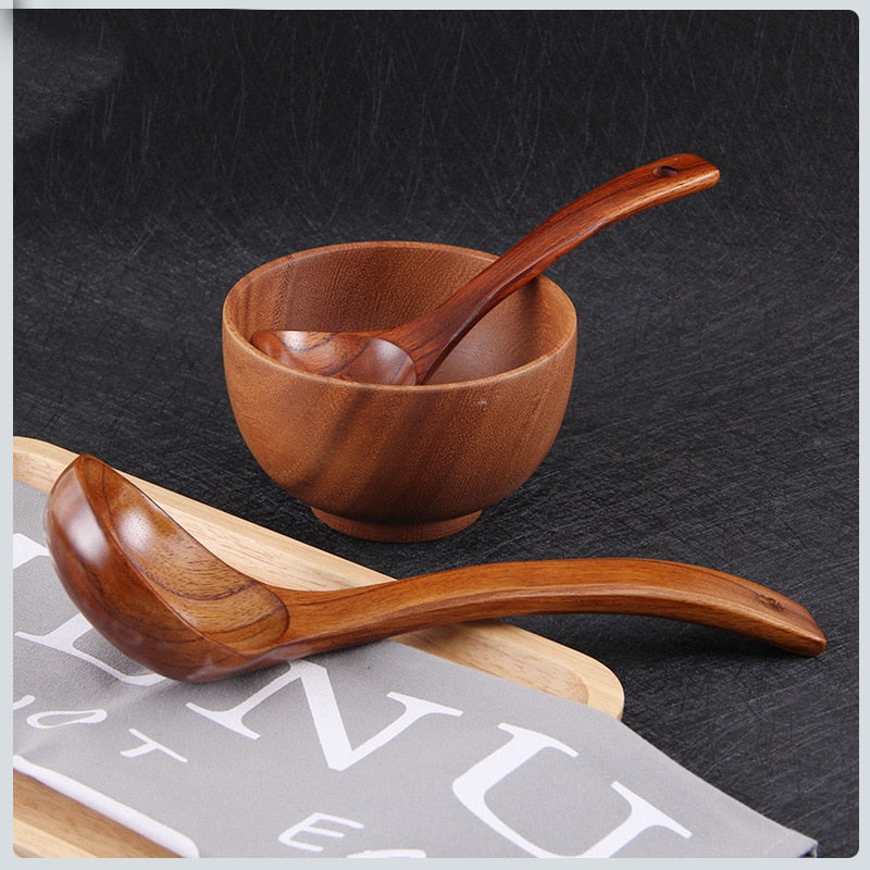 Curved Handle Wooden Soup Spoon