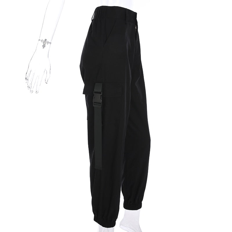 High Waist Black Cargo Trousers