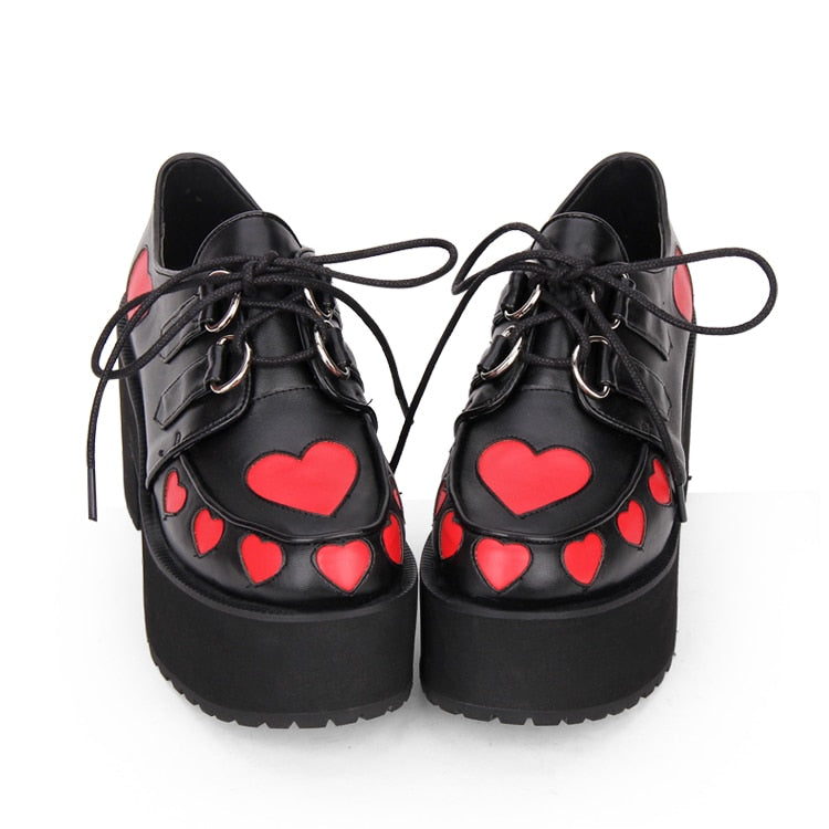 Heart Print Chunky Platform Shoes