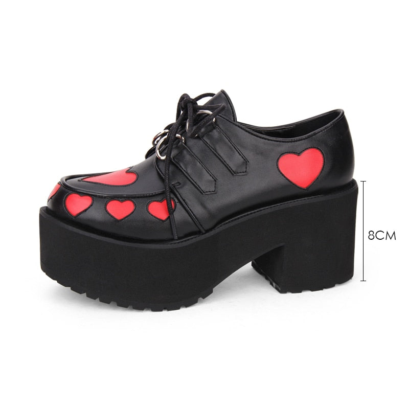 Heart Print Chunky Platform Shoes