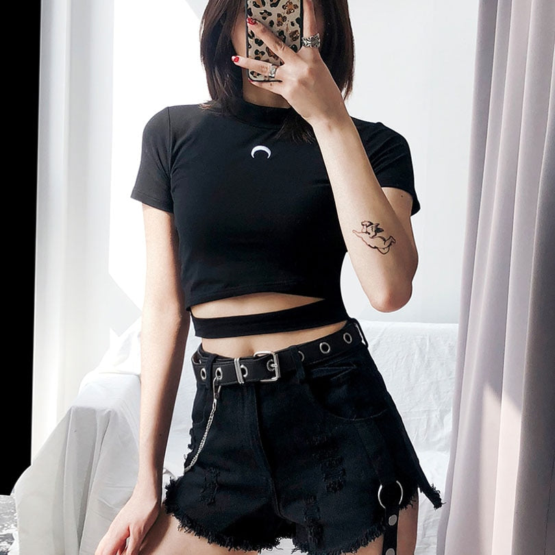 Crescent Moon Print Crop Top