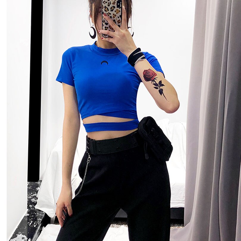 Crescent Moon Print Crop Top