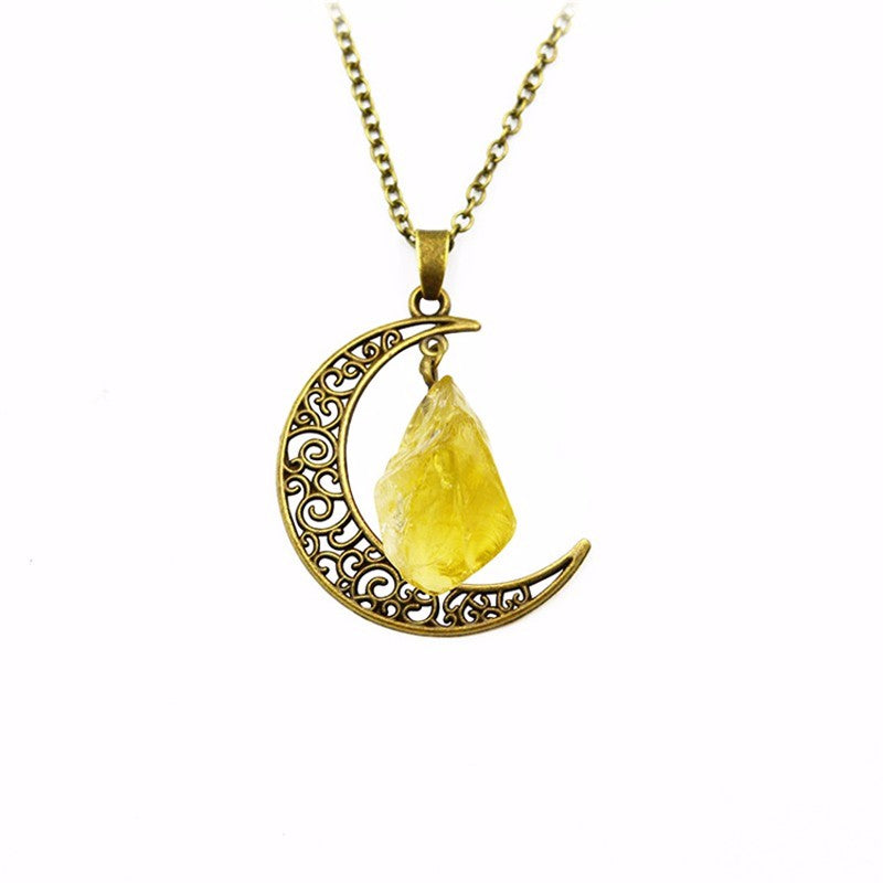 Irregular Natural Stone Moon Design Necklace