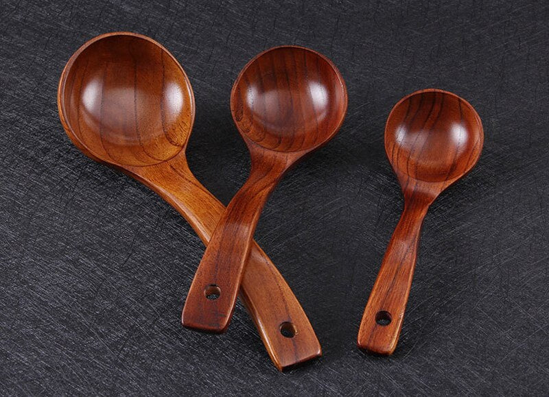 Curved Handle Wooden Soup Spoon