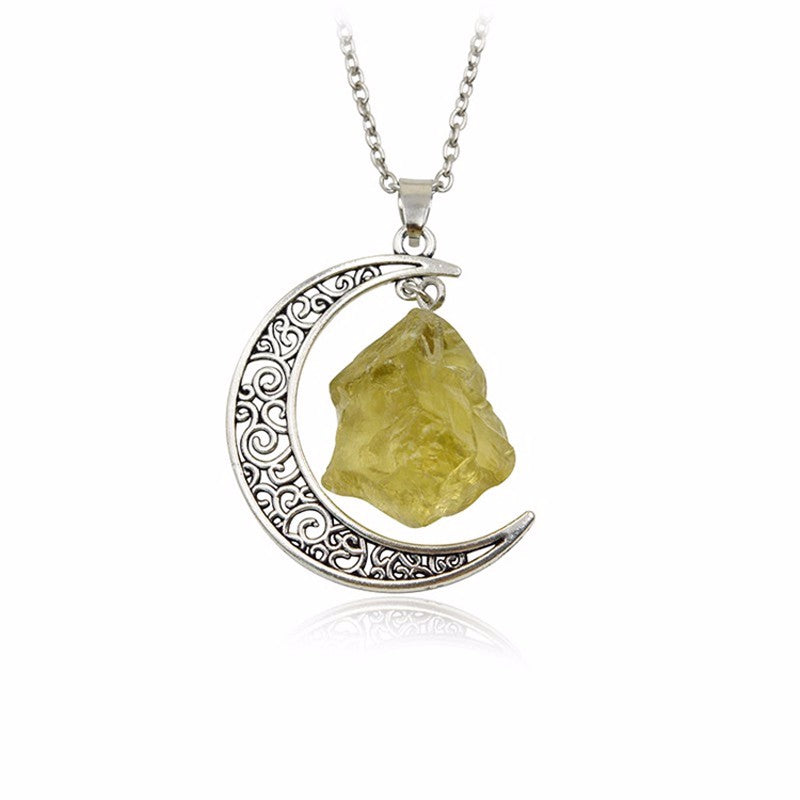 Irregular Natural Stone Moon Design Necklace