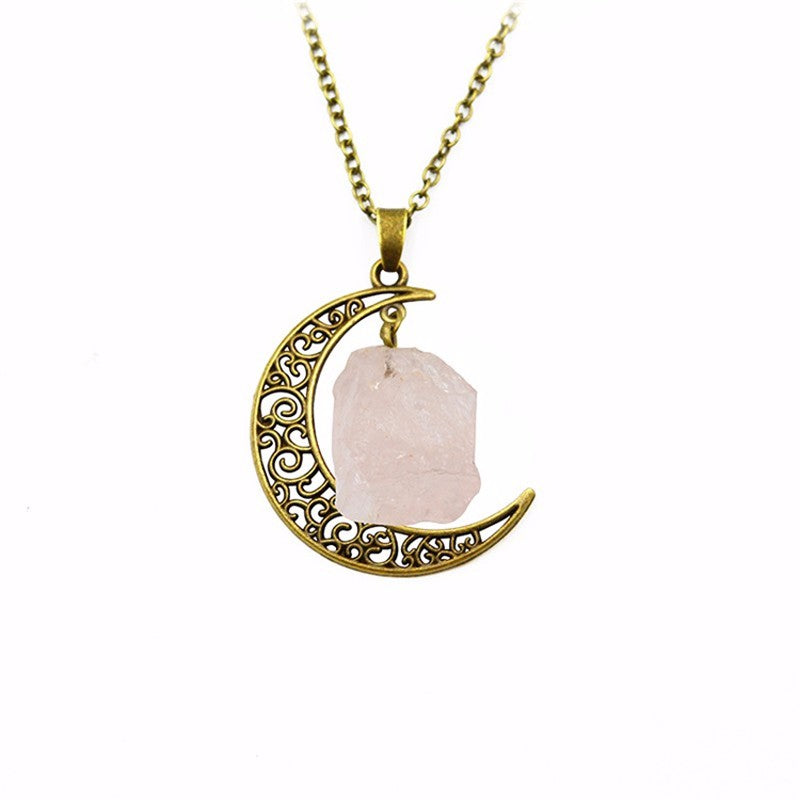 Irregular Natural Stone Moon Design Necklace