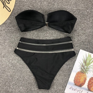 High Waisted Black Mesh Bikini Set