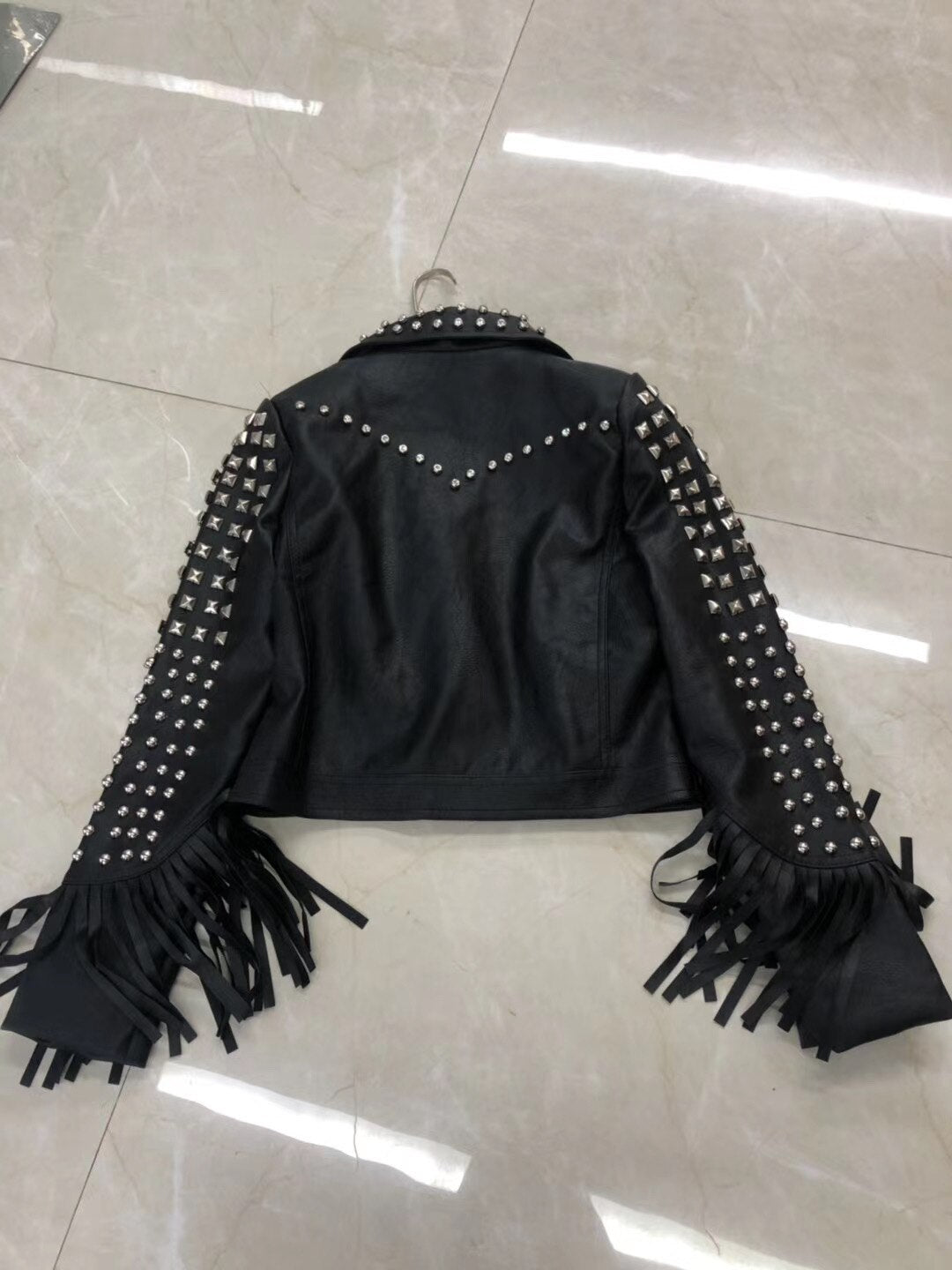 Black Tasseled Leather Jacket