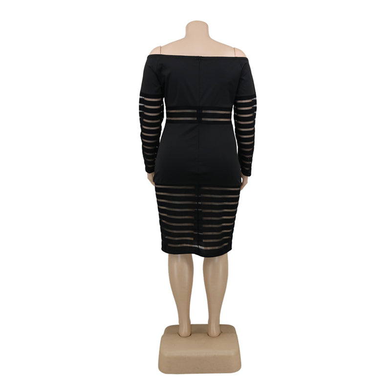 Midi Dress In Mesh And Black Stripes