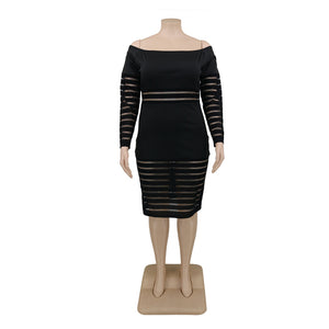 Midi Dress In Mesh And Black Stripes