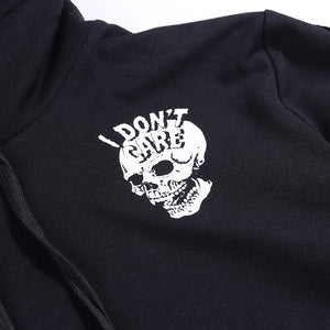 "I Don't Care" Skull Print Hoodie