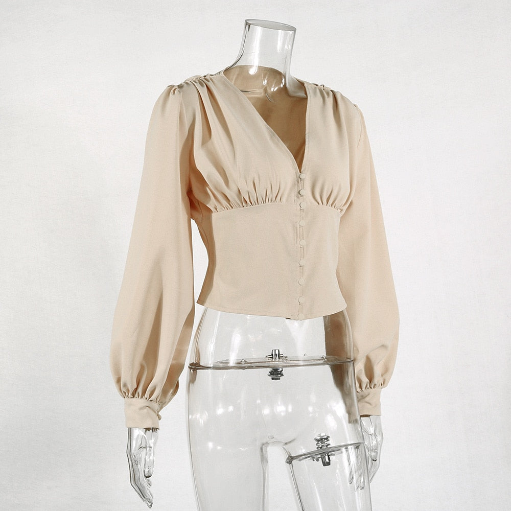 Khaki Vintage Style Blouse