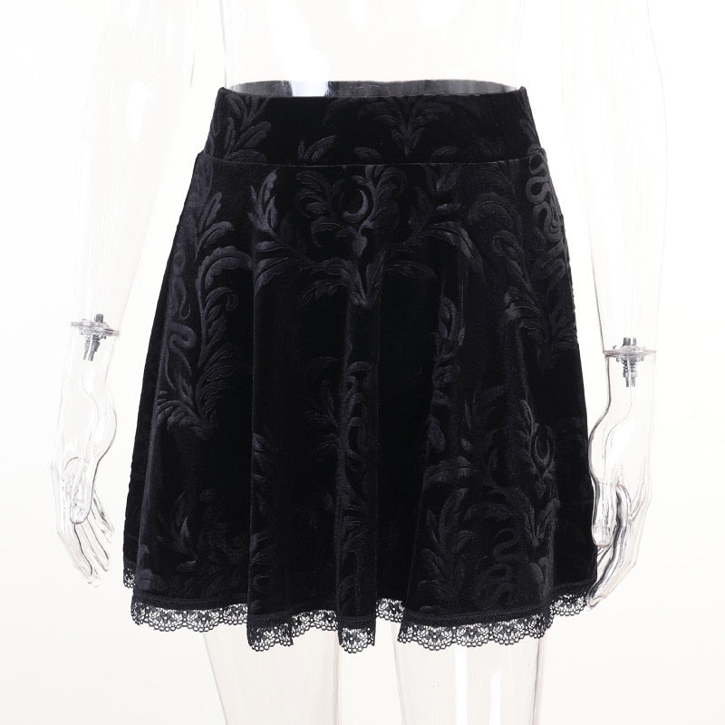 Velvet High Waist Mini Skirt