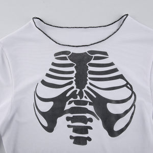 Black and White Skeleton Crop Top