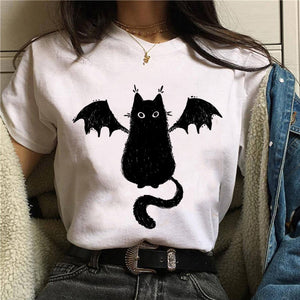 Flying Cat Print T-Shirt