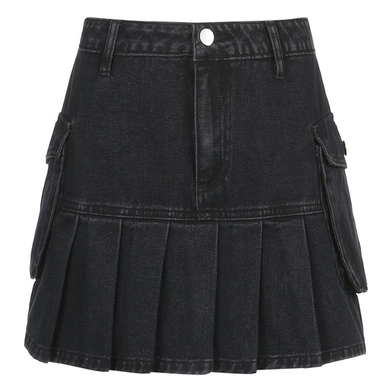 Denim Pleated Mini Skirt