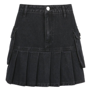 Denim Pleated Mini Skirt