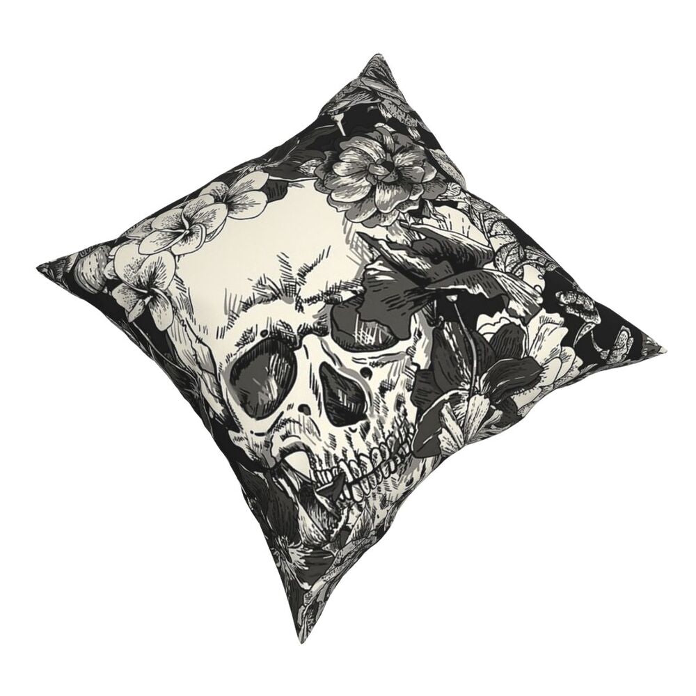 Skull Surrounded By Flowers Pillow Case