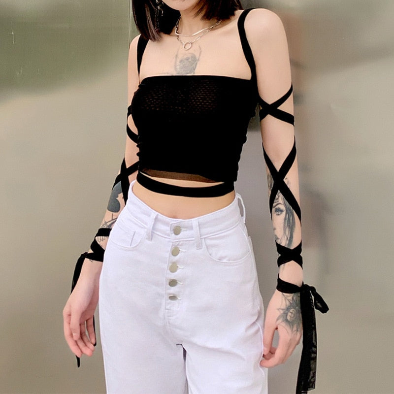 Lace Up Sleeves Crop Top