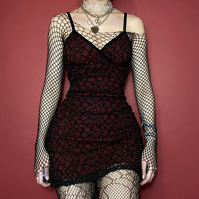 Spider Net Design Mini Dress