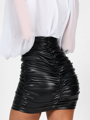 Ruched Leather Mini Skirt