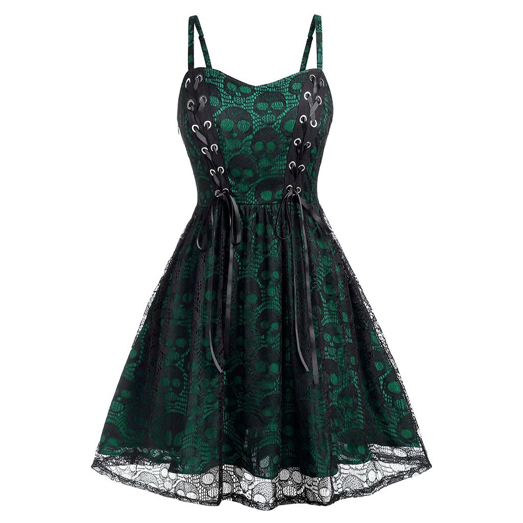 All Over Skulls Green Mini Dress