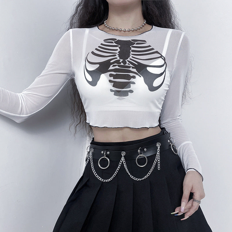 Black and White Skeleton Crop Top