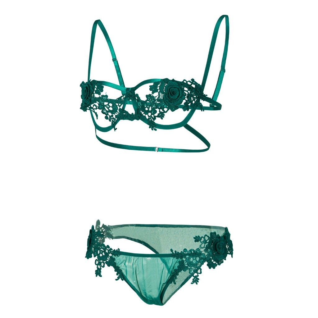 Green Roses Lingerie Set