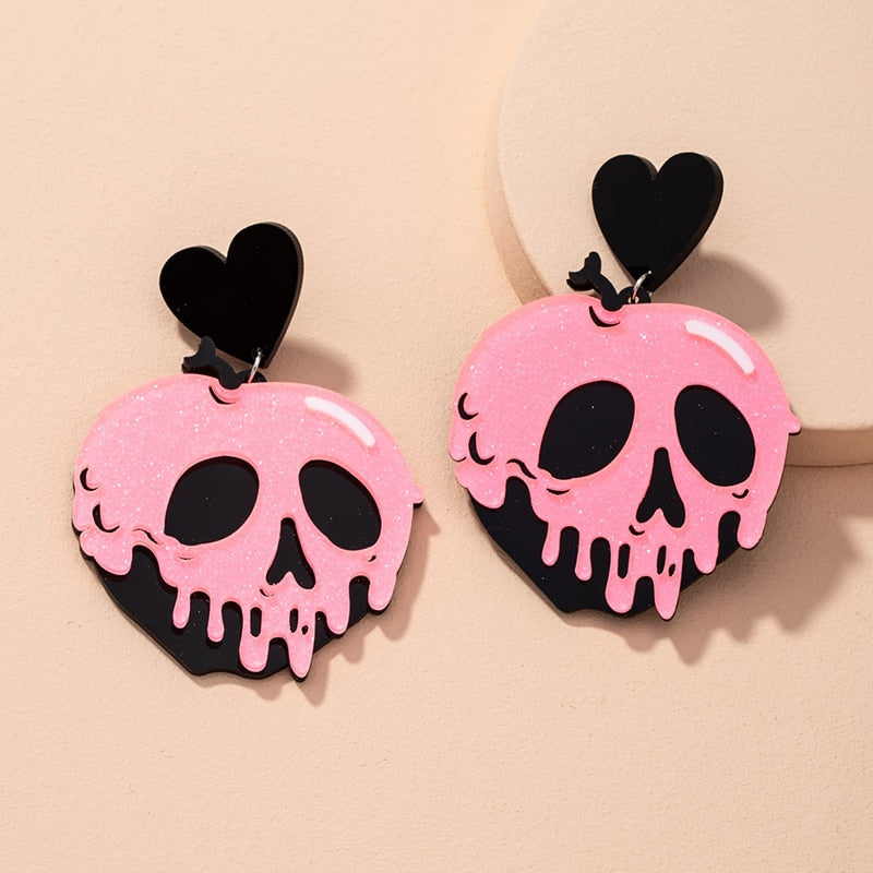 Heart Shaped Skeleton Head Earrings