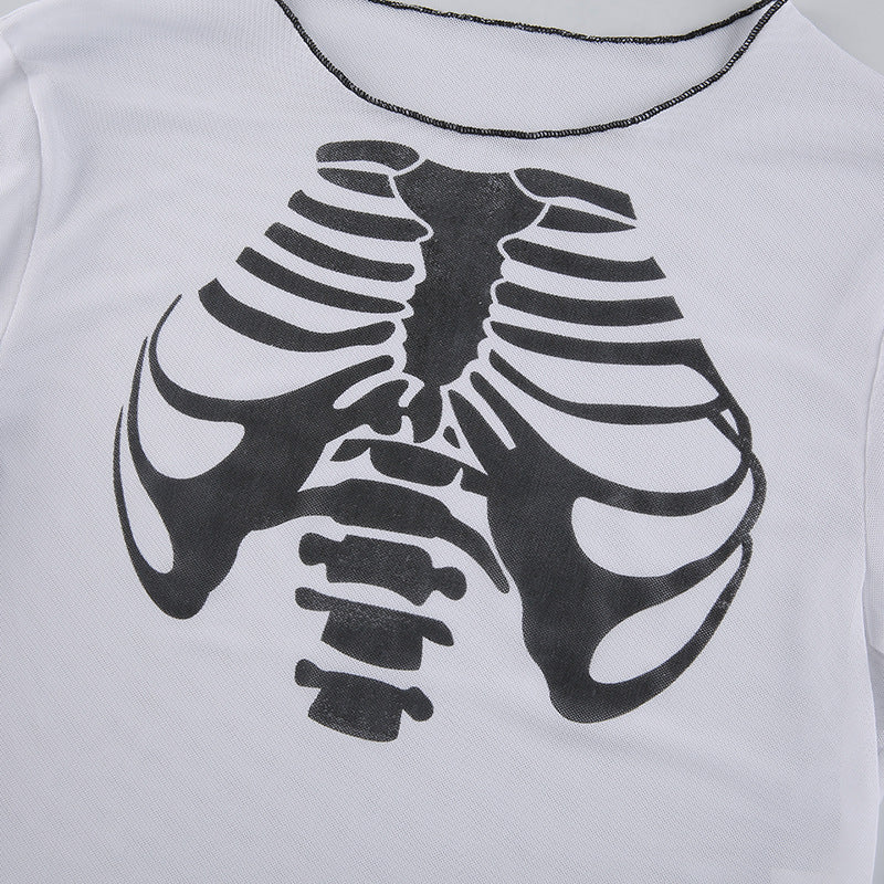 Black and White Skeleton Crop Top