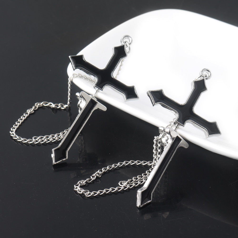 Black Cross Chain Earrings