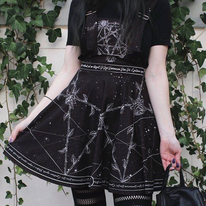 Pentagram Print Suspender Skirt