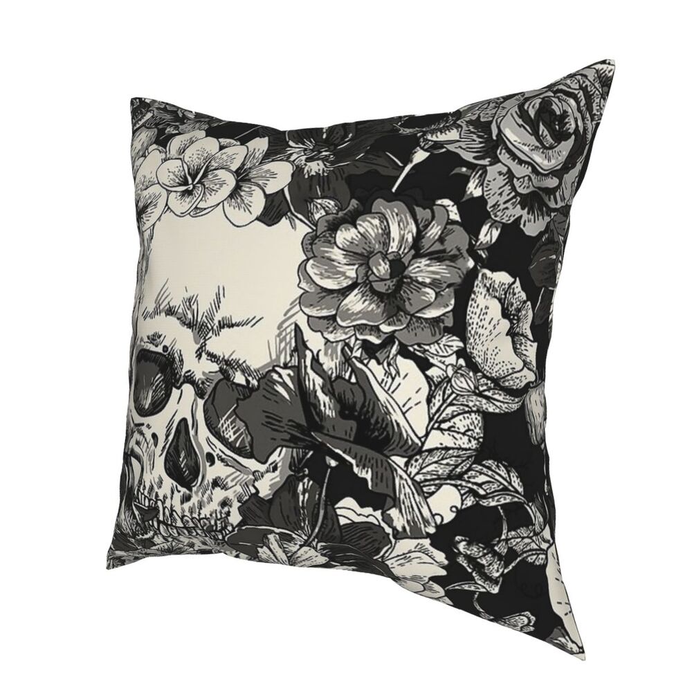 Skull Surrounded By Flowers Pillow Case