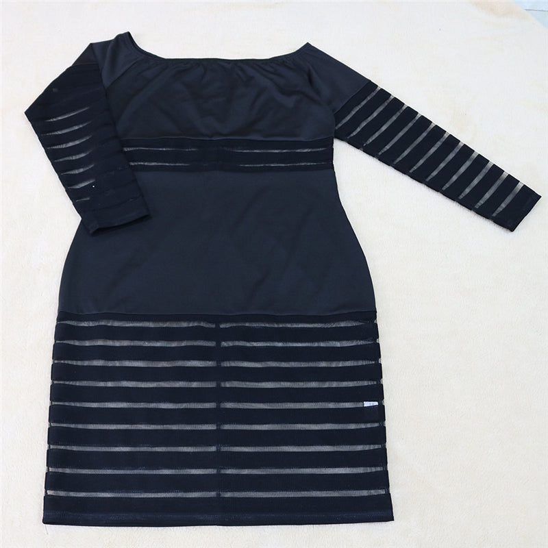 Midi Dress In Mesh And Black Stripes