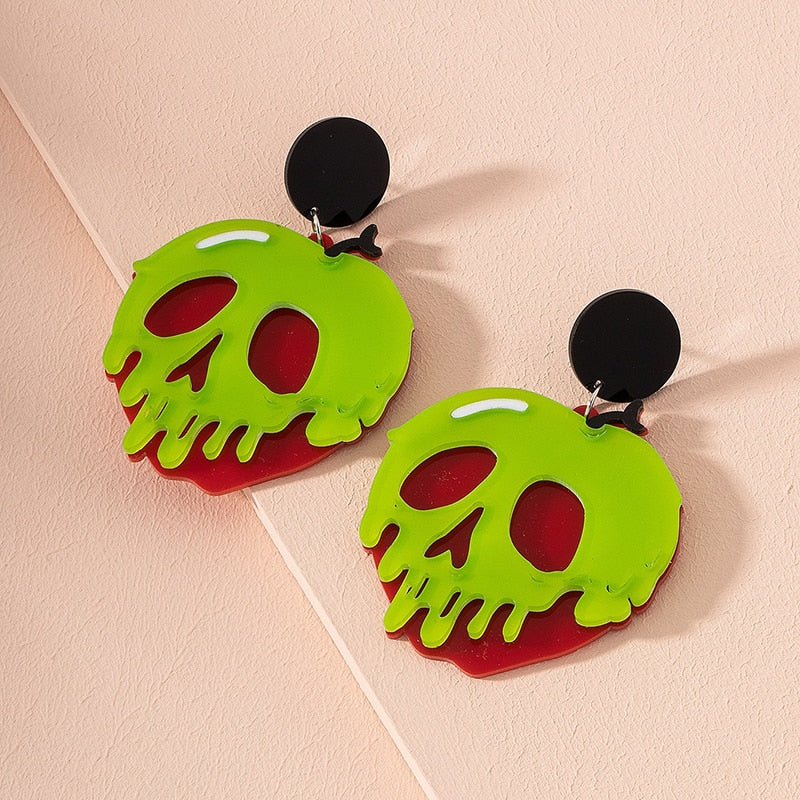 Heart Shaped Skeleton Head Earrings