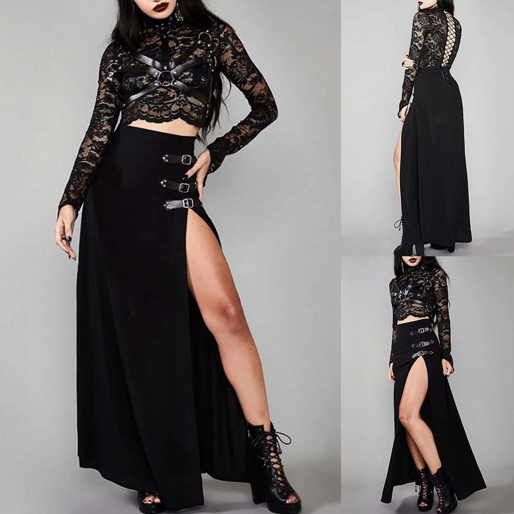 Grunge Side Split Maxi Skirt