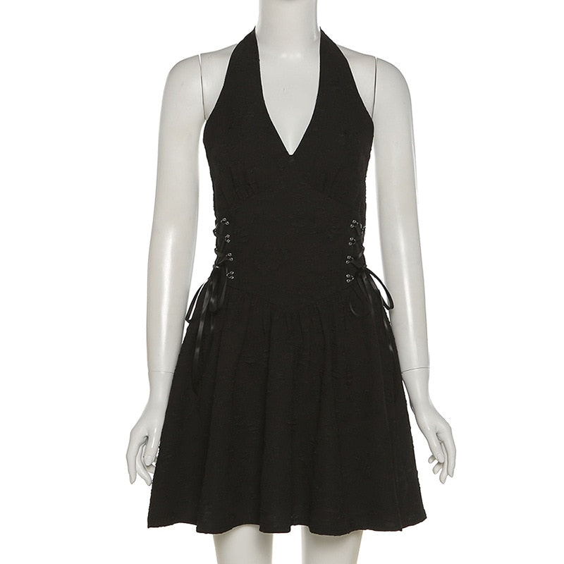 Halter Neck Black Mini Dress