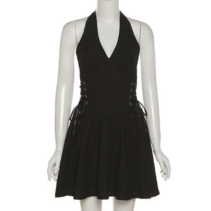 Halter Neck Black Mini Dress